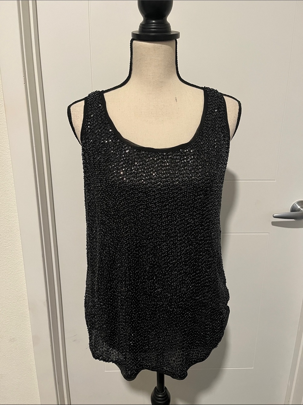 Diane Von Furstenberg Silk Beaded Sequin Scoop Neck Sleeveless Racerback Top
